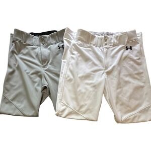 Under Armour Baseball Pants Youth Size Small Gray White Fall Ball 2 Pair READ